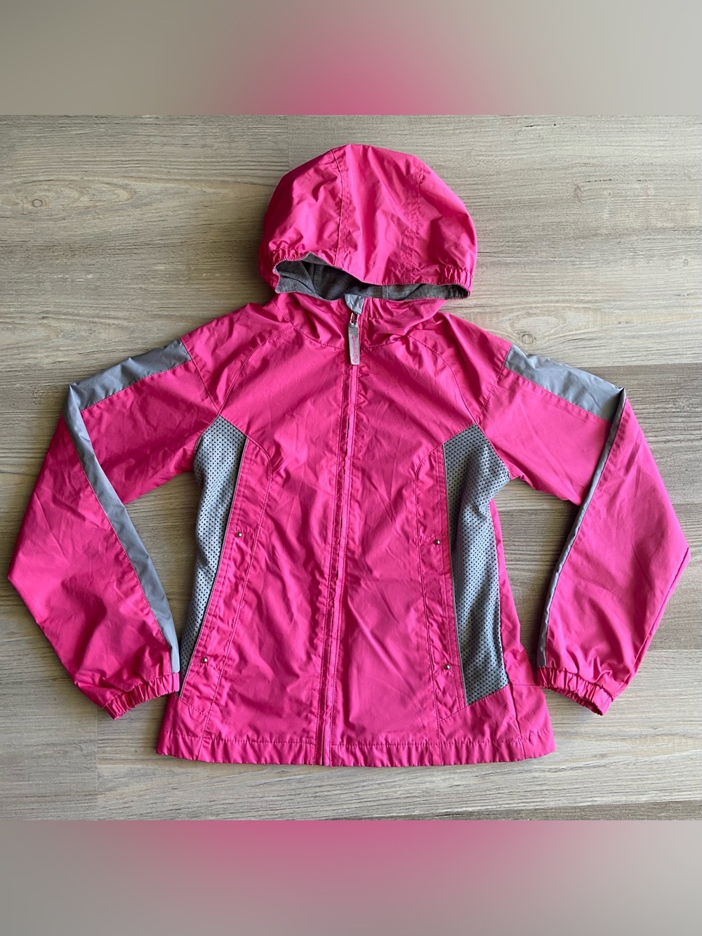 London Fog Girls Pink Gray Lightweight Hooded Windbreaker Jacket Large 14/16